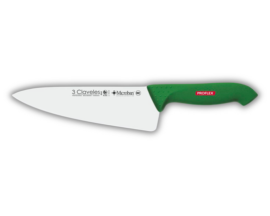 Cuchillo tres claveles #8264 proflex 25cms mango verde cocinero