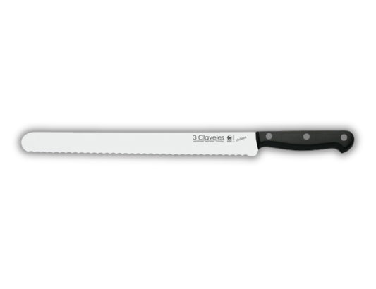 Cuchillo tres claveles inox unibl 30cms fiambre dentado